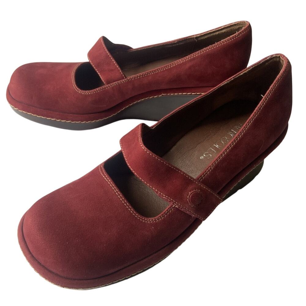 Aerosoles Lightning Jolt Mary Jane Wedge Shoes Burgundy Leather US 7 EU 37
